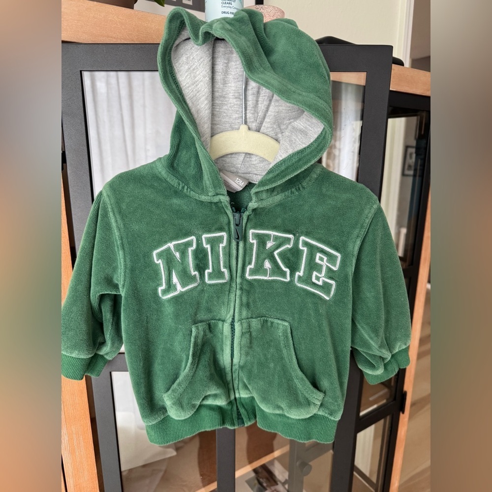 Vintage 2009 Nike hoodie zip up velour tracksuit baby toddler boy forest logo